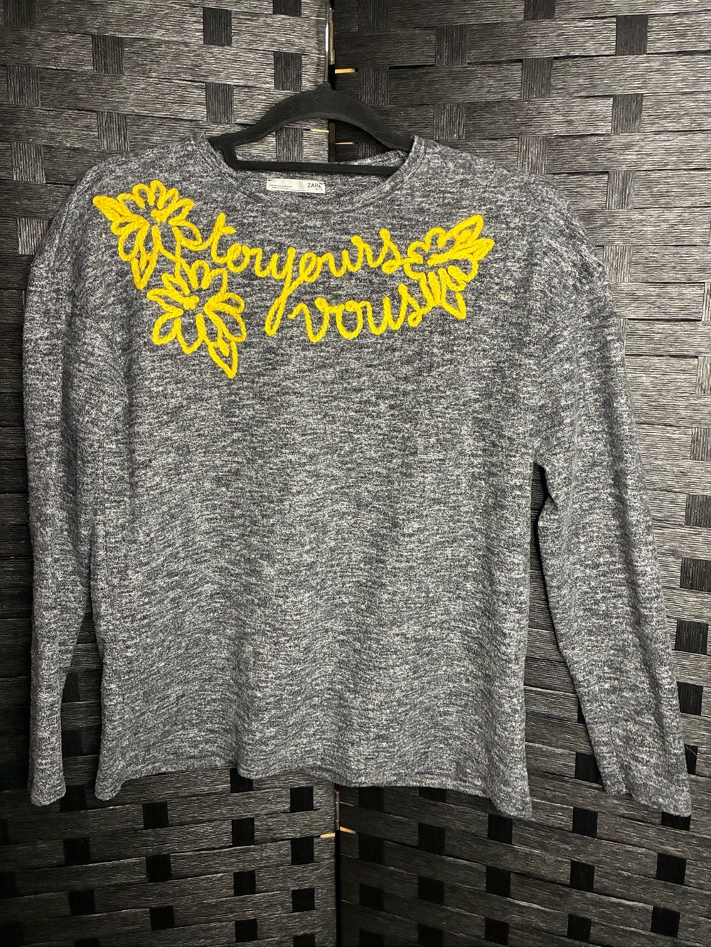 Zara Gray Sweater with Yellow Floral Embroidery